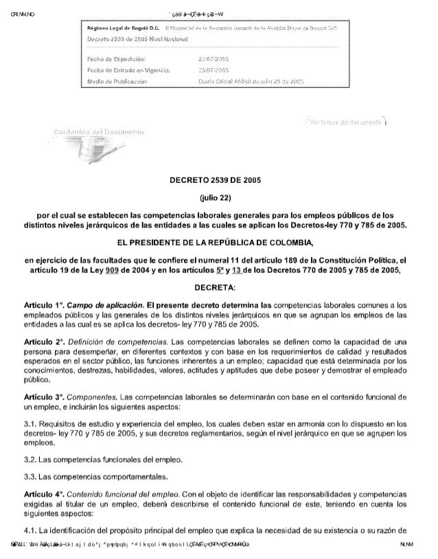 decreto 2539 de 2005